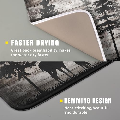 Forest Deer Dish Drying Mat Wildlife Animal Decorative Microfiber Dishes Pad 16x18 Inch Absorbent Reversible Kitchen Counter Drainer Mats (Black Forest Deer / 16" x 18")