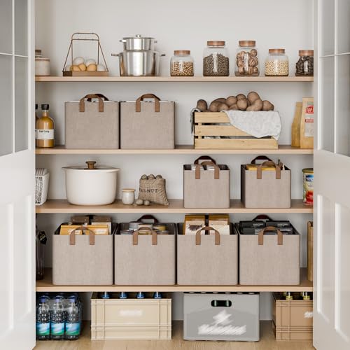 Large Fabric Storage Bins (Brown and Beige / 16 ½" L x 12" W x 10 ¼" H)