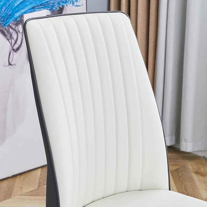 Modern Dining Chairs Set - Off-White PU Leather Armless Chairs with Metal Legs for Dinner Room, Office, Waiting Room (Set of 4)