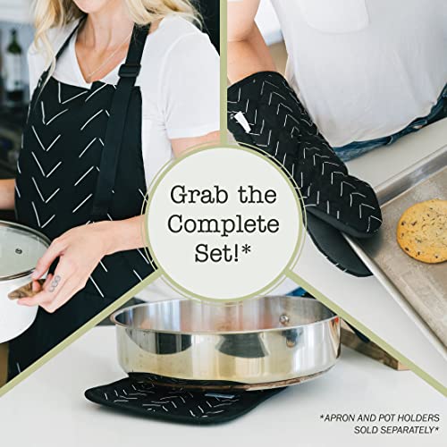 Heat Resistant Designer Kitchen Oven Mitts with Neoprene Non (Black)