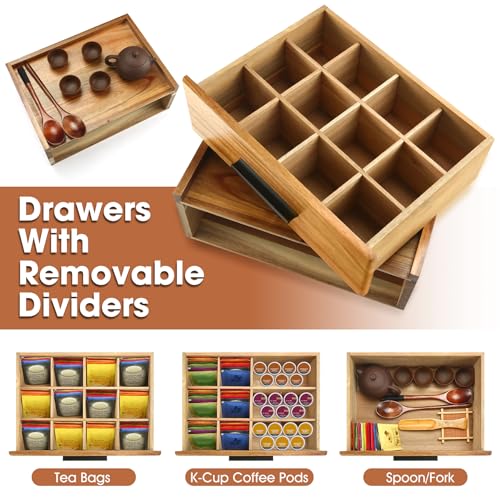 Acacia Wood Tea Bag Organizer with Drawer