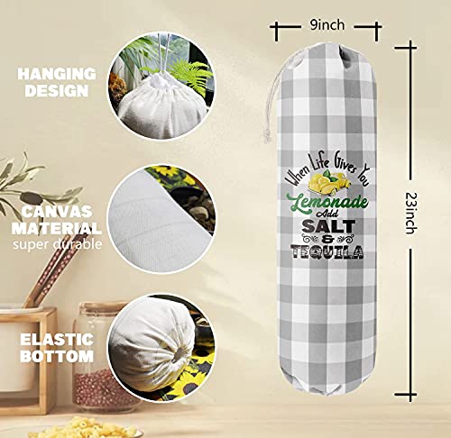 Grocery Bags Holder Organizer for Shopping Bags (Gray White Plaid)