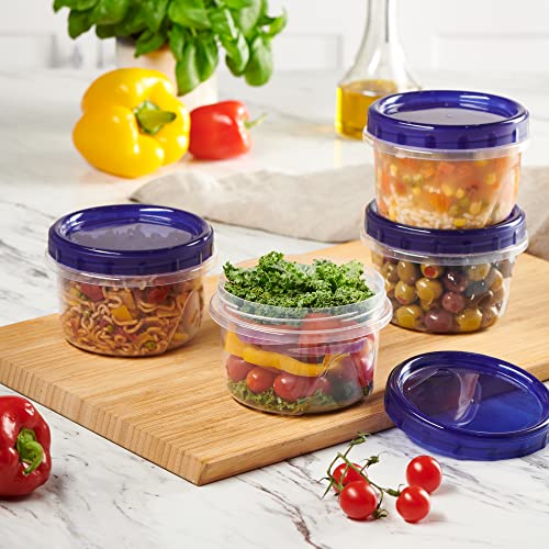 12 Pack Twist Cap Food Storage Containers with Blue Screw on Lid (16 OUNCE)