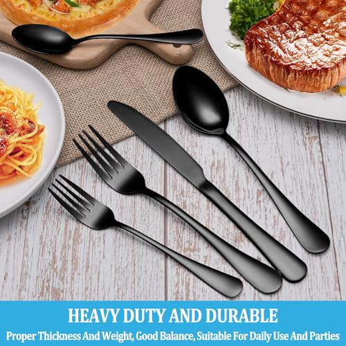30 Pcs Black Silverware Set (Black)