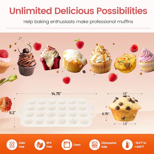 Silicone Mini Muffin Pan With Metal Reinforced Frame (Mini: 24 Cups×1pack)