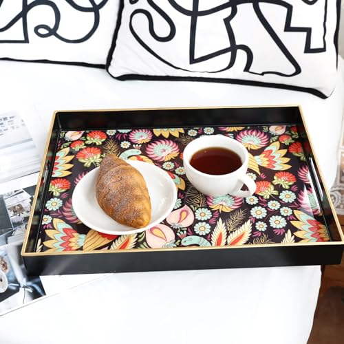 Decorative Serving Tray with Handles (Black-peacock / 13" x 13" x 1.4")