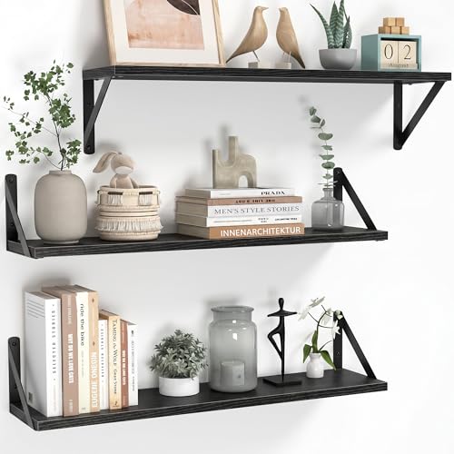 Floating Shelves for Wall (Black / 27.56"W x 5.9"D x 5.4"H,Set of 3)