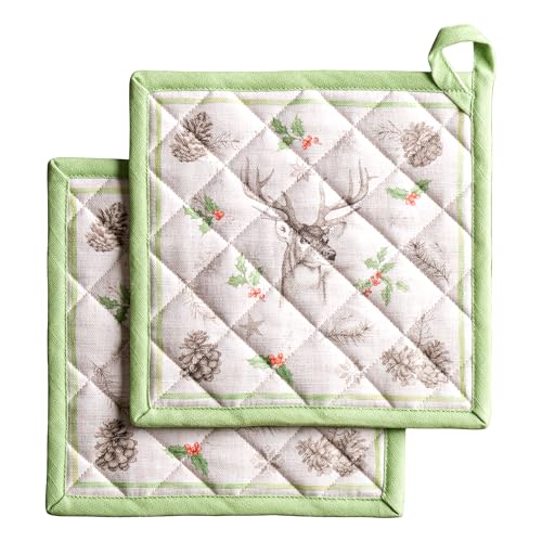 Pot Holders 100% Cotton Potholders (115 - Christmas Dew / 8" x 8" (Pot Holder Pack of 2))