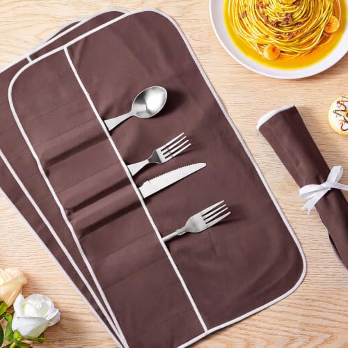 6 Pcs Anti Tarnish Silverware Storage Bags Felt (12 Slots / Brown)