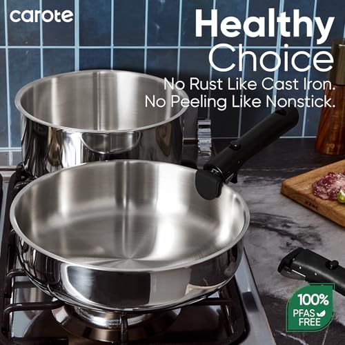 18pcs Tri Ply Stainless Steel Cookware Set with Detachable Handle (18 PCS)