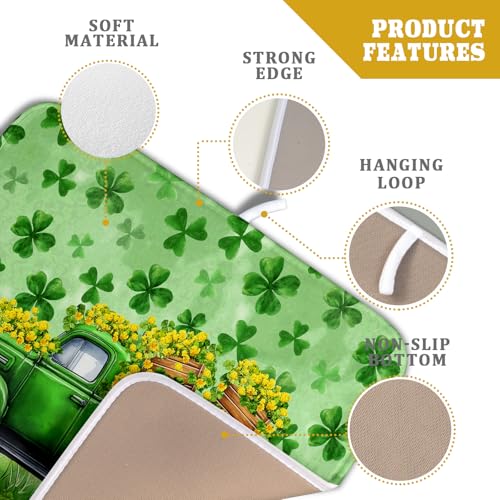 Dish Drying Mat for Kitchen Counter St Patricks Festival Decor Small (Green Lucky Truck / 18" x 16")