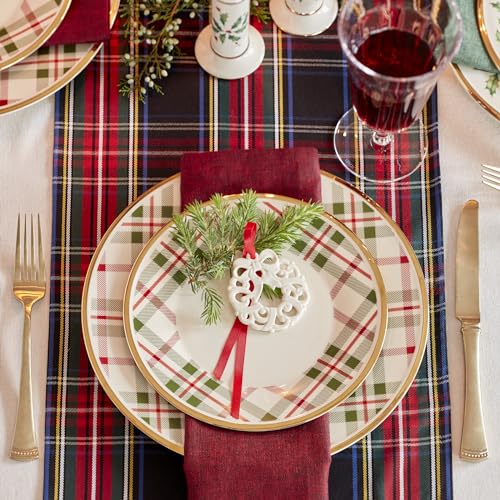 Holiday Plaid Porcelain Christmas Dinner Plate Set for 4 (Dinner Plates, Set of 4)