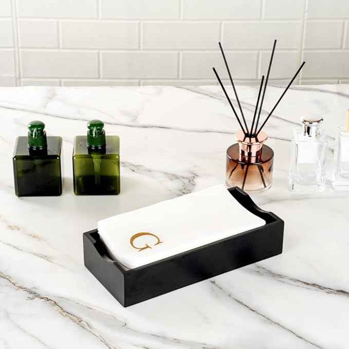 Luxenap 15.8 X 7.9 Inch Linen-Feel Guest Towels, 50 Lettered Hand Towels - Gold Letter 'G', Sans Serif Font, White Paper Dinner Napkins, airlaid, For Restrooms And Tables - Restaurantware