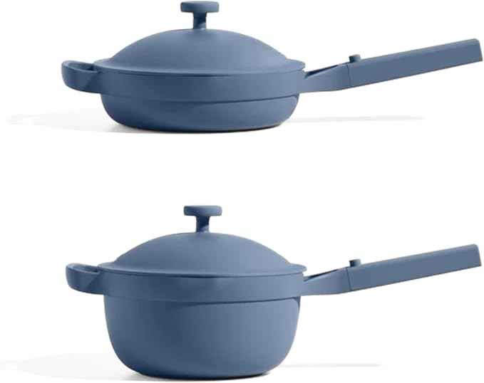 Our Place Mini Cookware Duo | 6-Piece Ceramic Cookware Set with Mini Always Pan & Mini Perfect Pot | Induction & Oven Safe up to 450°F | Nonstick, PFAS-Free Non-Toxic Cookware | Blue Salt