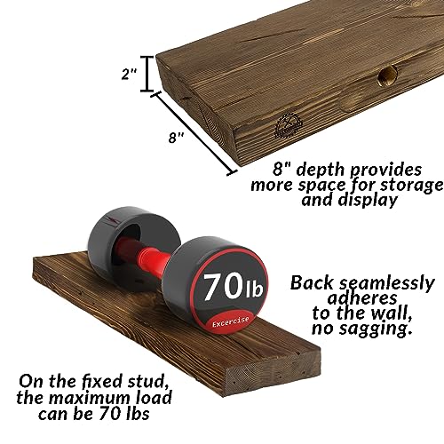 Floating Shelves 60 inch Long 8 "deep Set of 2 (Distressed Black Walnut / 60'' x 8''x 2''(set of 2）)