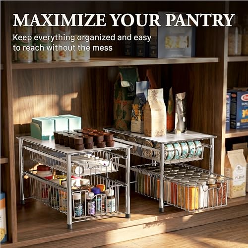 Stackable 2 Tier Sliding Basket Organizer Drawer (2-tier / Chrome)
