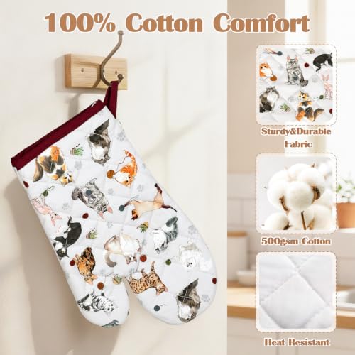 Cute Cat Oven Mitts and Pot Holders Set (Cat / Oven Mitt x1 & Pot Holder x1)