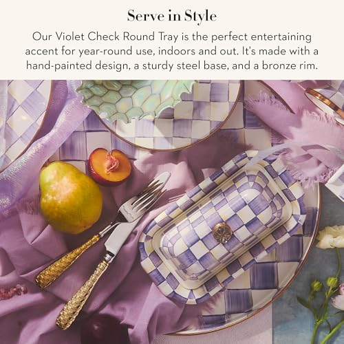 Enamel Round Tray (Violet Check)