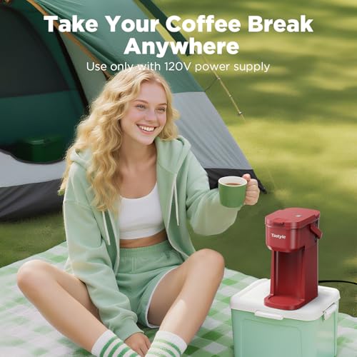Mini Single Serve Coffee Maker for K Cups and Grounds with Handle (Vintage Red)