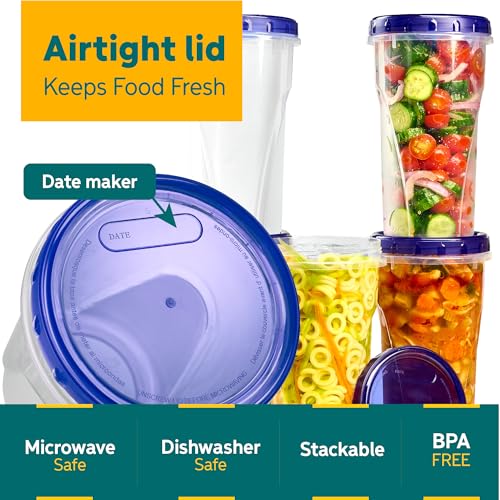 12 Pack Twist Cap Food Storage Containers with Blue Screw on Lid (48 OUNCE)