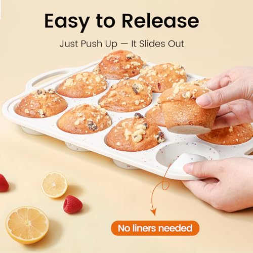 Silicone Muffin Pan for Baking with Metal Reinforced Frame (Standard: 12 Cups×1pack)