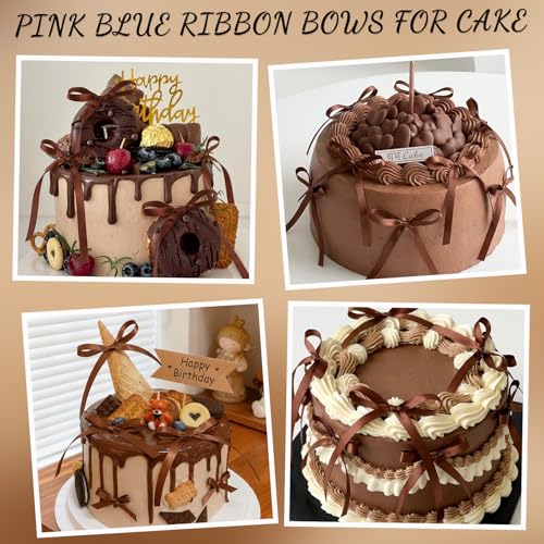 30 Pack Brown Bow Cake Toppers Brown Ribbon Bows for Cake (Brown)