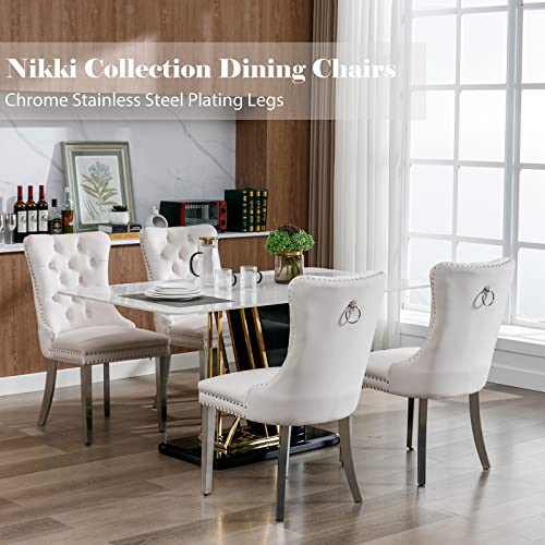 Beige Velvet Dining Chairs Set of 4 (Natural Beige)