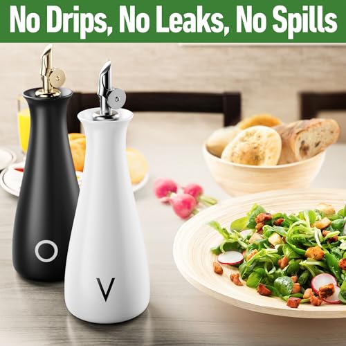 Ceramic Oil and Vinegar Dispenser Set of 2 with Self (Black & White - Oil & Vinegar)