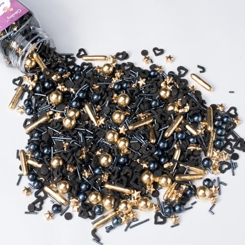 Black & Gold Star Sprinkles for Cake Decorating 4.23ounce (4.23 Ounce)