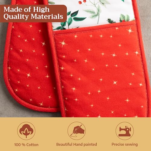 Double Oven Mitts 100% Cotton Double Oven Glove (107 - Noel / 7" x 35" (Double Oven Mitt))