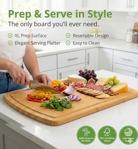 INDESTRUCTIBLE 18 Inch Extra Large Bamboo Cutting Board with Lifetime Replacements (Single-Tone / 18"L x 12.5"W)