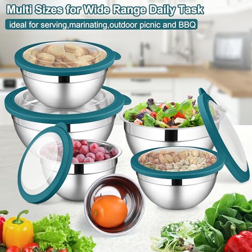6 PCS Stainless Steel Mixing Bowls with Visible Lid for Food Storage (12 Count)
