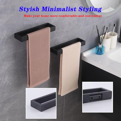 Modern Black Towel Holder Stainless Steel Towel Ring for Bathroom Lavatory Wall Mount Contemporary Style 2 Pack HG1716 (Black)