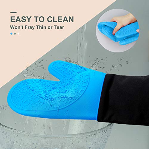 Silicone Oven Mitts (Blue & Black / 14.6in Oven Mitts)