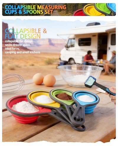 Collapsible Measuring Cups and Spoons Set with Funnel (Blue)