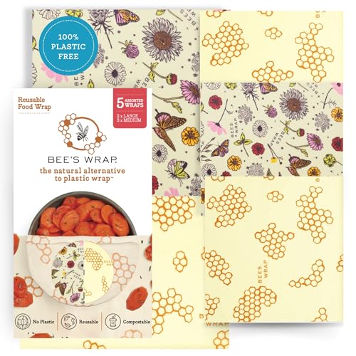 Beeswax Food Wraps (Honeycomb + Meadow Magic / 2 Large & 3 Medium)