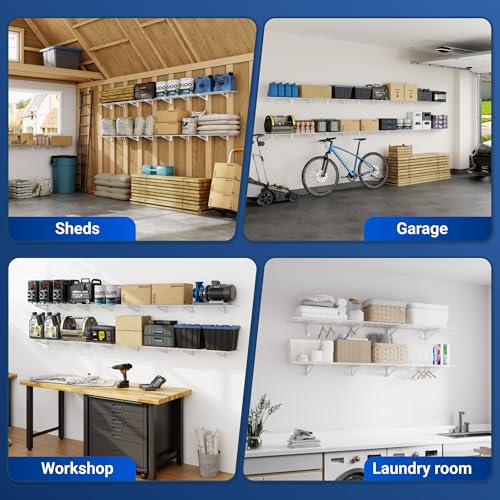 12-inch-by-72-inch Wall Shelf Garage Storage Rack Wall Mounted Floating Shelves,1x6ft,White, 2-Pack, Classic Series (White / 2 pack-1x6 ft)