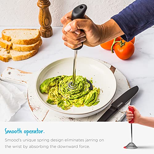 Smood | One-Handed Stainless-Steel Spring Coil Vegetable and Potato Masher with Soft Grip and Bowl Scraper | Red (Smood / Red)
