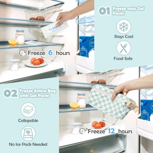 Freezable Snack Bag with Removable Ice Packs (with Ice Packs - Checkered Green)