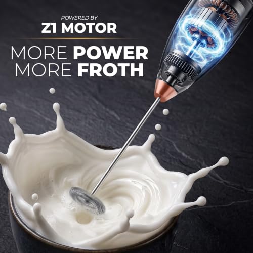 Powerful Milk Frother Wand With Duracell Batteries (Gift Box Black & Copper / Z1 Motor + Batteries)