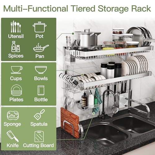 Over The Sink Dish Drying Rack (Silver / 25.5"-35.5"(W)x11.9"(L)x31.5"(H))