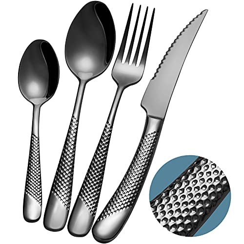 16 Piece Modern Black Hammered 18 (Black)