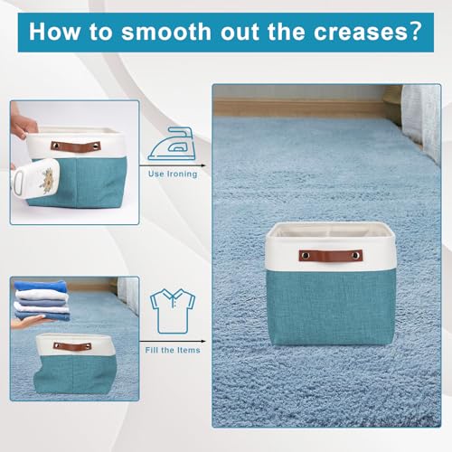Storage Bins Large Fabric Storage Baskets for Shelves 3 Pack (Teal / Off-White / Large -15"x11"x9.5")