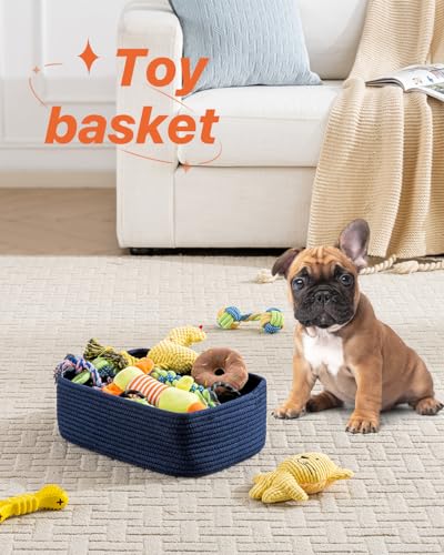 Small Woven Storage Basket for Organizing (Navy Blue / 13.5"L x 9.5"W x 5"H)