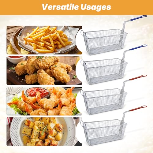 4 Pack Commercial Deep Fryer Baskets with Front Hooks