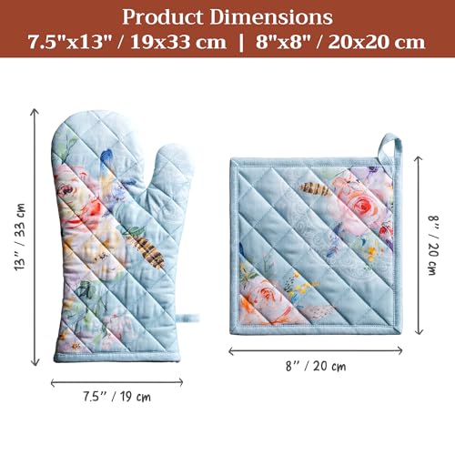 100% Cotton Oven Mitt & Pot Holder Set (077 - Ibiza - Blue / 7.5" x 13" & 8" x 8" (Oven Mitt & Pot Holder))