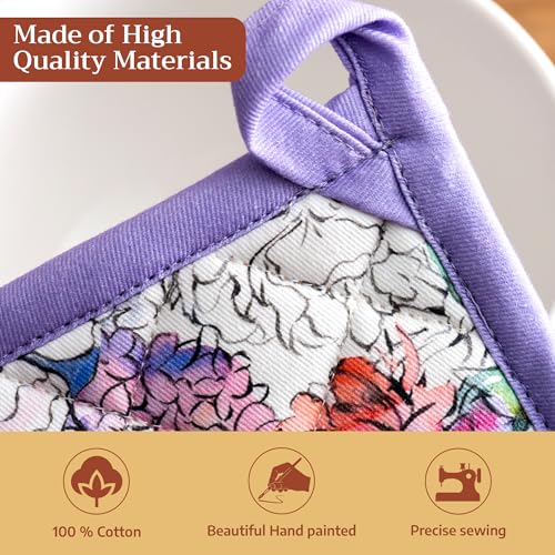 Pot Holders 100% Cotton Potholders (044 - Floral Love / 8" x 8" (Pot Holder Pack of 1))