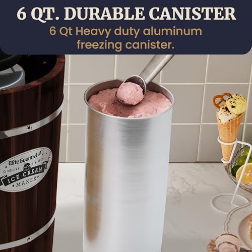 EIM949 6Qt Old Fashioned Walnut Wood Bucket Ice Cream Maker (Walnut)