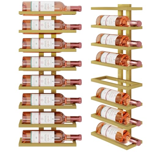 8 Tier Wall Mount Wine Rack (1 Pack (8 Bottles) / Gold)