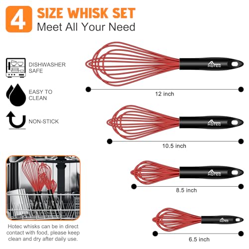 4 Pieces Silicone Whisks Set (Red)